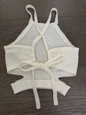 Cream Knit Tie-Back Crop Top